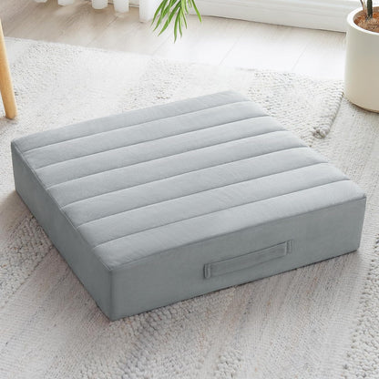 2 Pcs High Density Foam Floor Pillow - Upgraded Large Pillows Seating for Adults - Outdoor Floor Cushion with Soft Tufted Cover - Yoga Pillows for Sitting On Floor - 22 Inch Light Gray