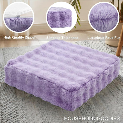 2 Pcs High Density Foam Floor Pillow - Upgraded Large Pillows Seating for Adults - Outdoor Floor Cushion with Soft Tufted Cover - Yoga Pillows for Sitting On Floor - 22 Inch Light Gray