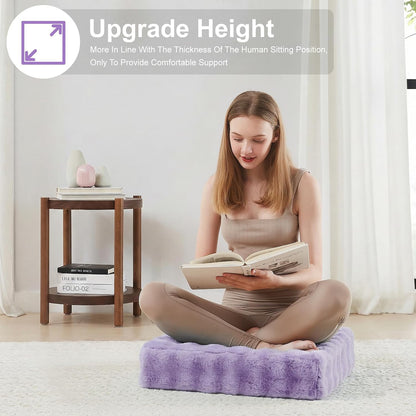 2 Pcs High Density Foam Floor Pillow - Upgraded Large Pillows Seating for Adults - Outdoor Floor Cushion with Soft Tufted Cover - Yoga Pillows for Sitting On Floor - 22 Inch Light Gray