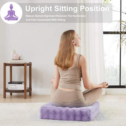 2 Pcs High Density Foam Floor Pillow - Upgraded Large Pillows Seating for Adults - Outdoor Floor Cushion with Soft Tufted Cover - Yoga Pillows for Sitting On Floor - 22 Inch Light Gray