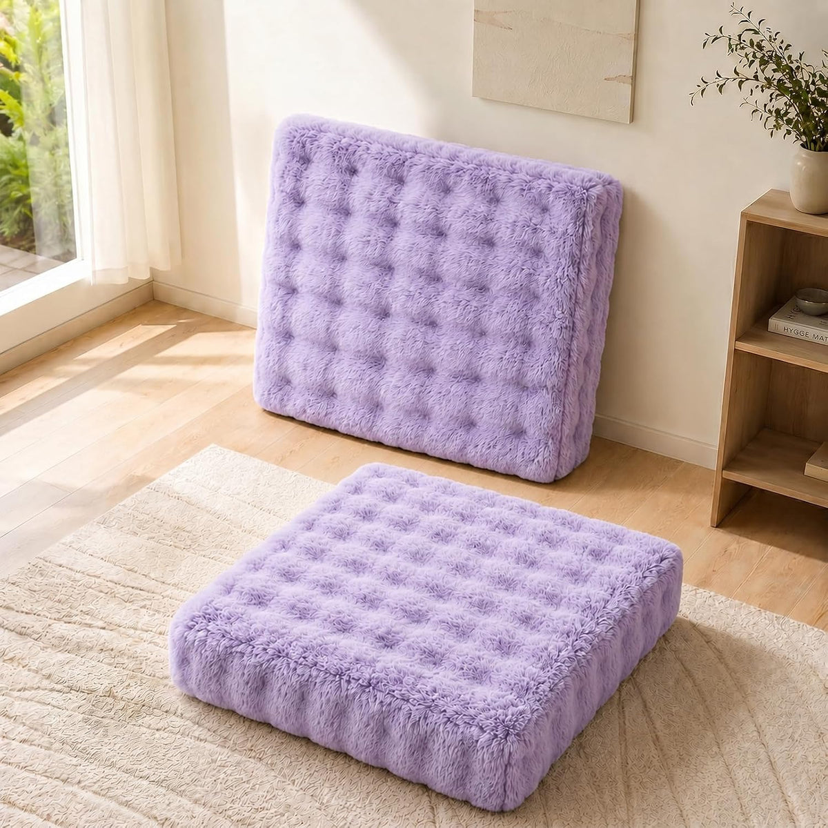 2 Pcs High Density Foam Floor Pillow - Upgraded Large Pillows Seating for Adults - Outdoor Floor Cushion with Soft Tufted Cover - Yoga Pillows for Sitting On Floor - 22 Inch Light Gray