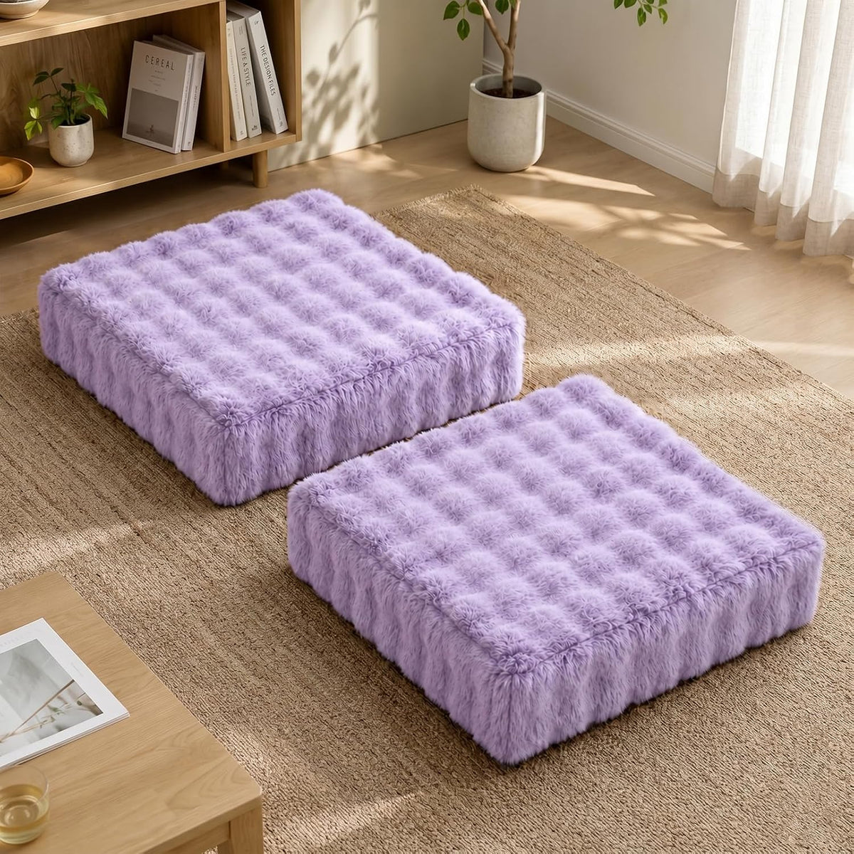 2 Pcs High Density Foam Floor Pillow - Upgraded Large Pillows Seating for Adults - Outdoor Floor Cushion with Soft Tufted Cover - Yoga Pillows for Sitting On Floor - 22 Inch Light Gray