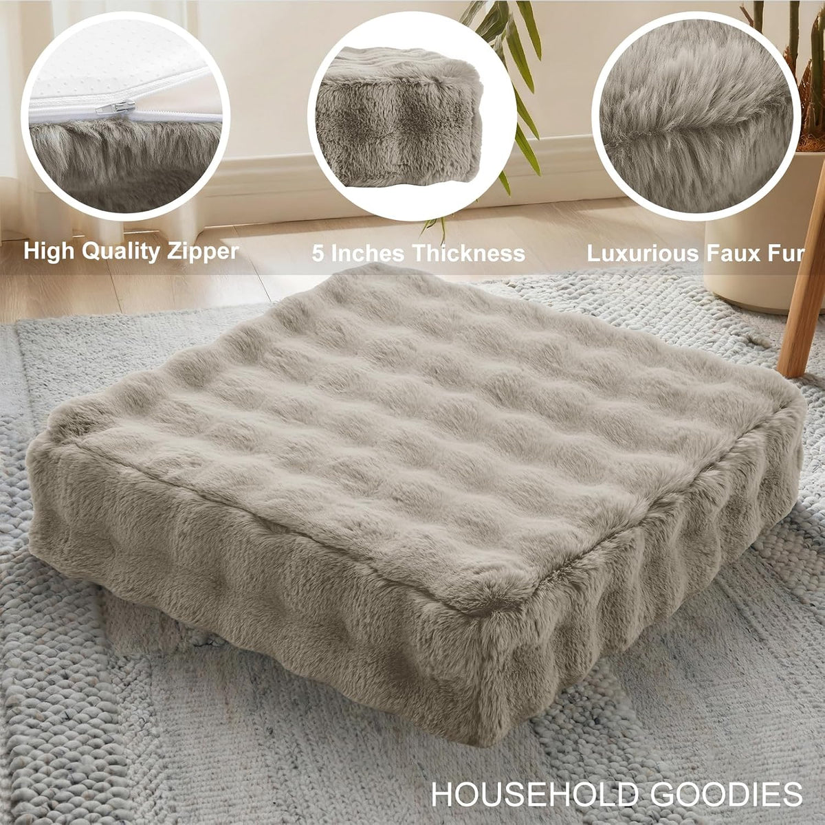 2 Pcs High Density Foam Floor Pillow - Upgraded Large Pillows Seating for Adults - Outdoor Floor Cushion with Soft Tufted Cover - Yoga Pillows for Sitting On Floor - 22 Inch Light Gray