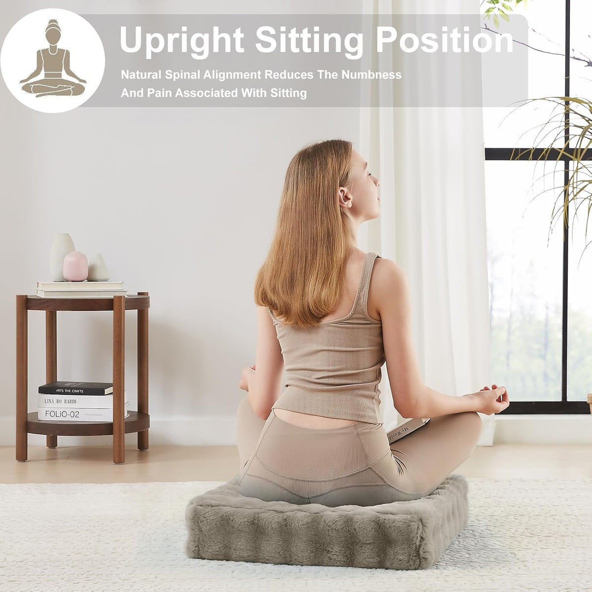 2 Pcs High Density Foam Floor Pillow - Upgraded Large Pillows Seating for Adults - Outdoor Floor Cushion with Soft Tufted Cover - Yoga Pillows for Sitting On Floor - 22 Inch Light Gray