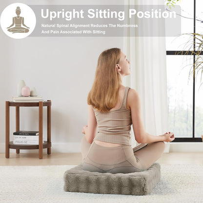 2 Pcs High Density Foam Floor Pillow - Upgraded Large Pillows Seating for Adults - Outdoor Floor Cushion with Soft Tufted Cover - Yoga Pillows for Sitting On Floor - 22 Inch Light Gray