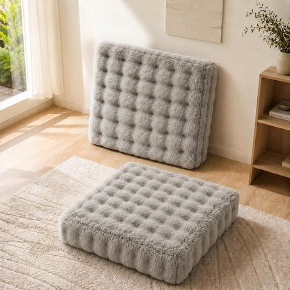 2 Pcs High Density Foam Floor Pillow - Upgraded Large Pillows Seating for Adults - Outdoor Floor Cushion with Soft Tufted Cover - Yoga Pillows for Sitting On Floor - 22 Inch Light Gray