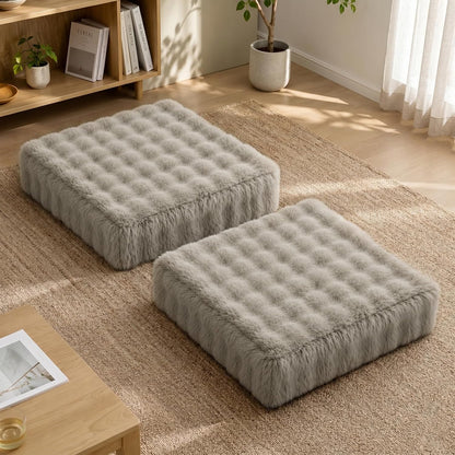 2 Pcs High Density Foam Floor Pillow - Upgraded Large Pillows Seating for Adults - Outdoor Floor Cushion with Soft Tufted Cover - Yoga Pillows for Sitting On Floor - 22 Inch Light Gray