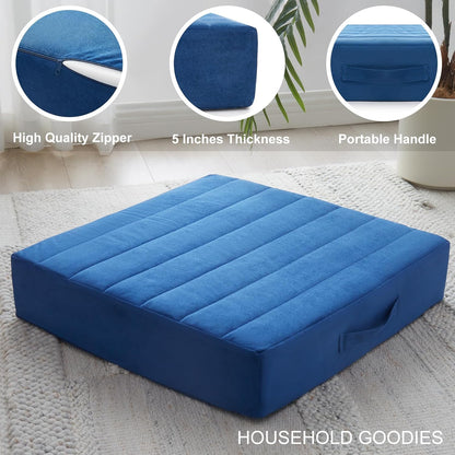 2 Pcs High Density Foam Floor Pillow - Upgraded Large Pillows Seating for Adults - Outdoor Floor Cushion with Soft Tufted Cover - Yoga Pillows for Sitting On Floor - 22 Inch Light Gray