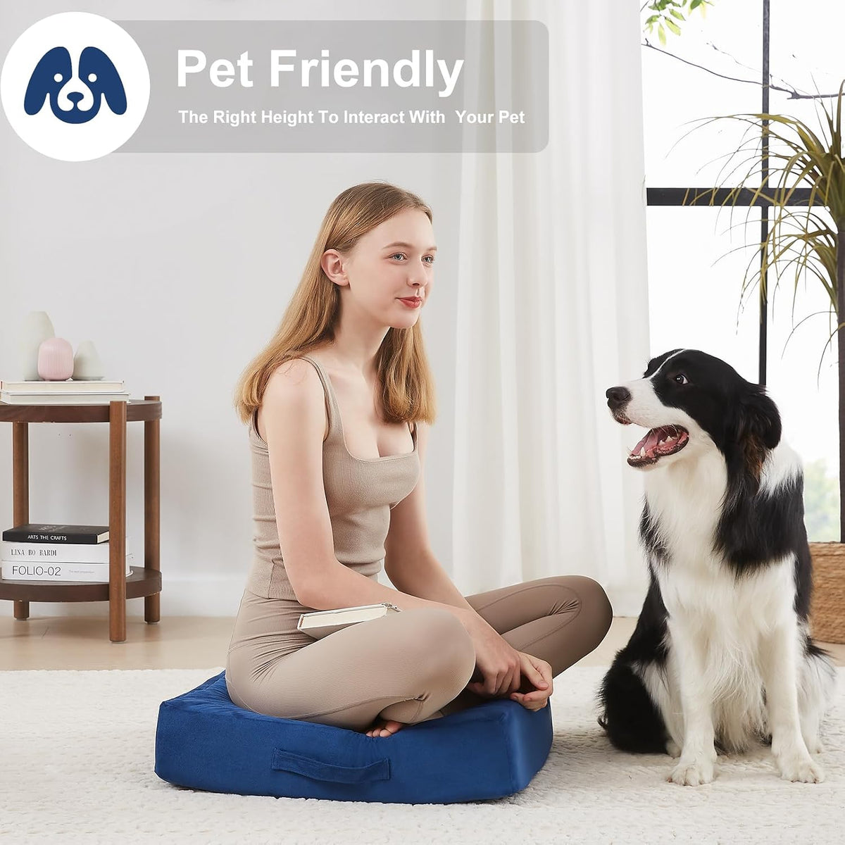 2 Pcs High Density Foam Floor Pillow - Upgraded Large Pillows Seating for Adults - Outdoor Floor Cushion with Soft Tufted Cover - Yoga Pillows for Sitting On Floor - 22 Inch Light Gray