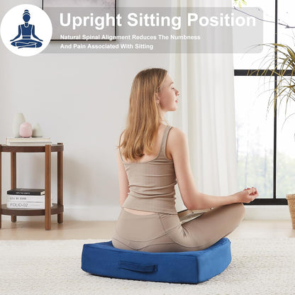 2 Pcs High Density Foam Floor Pillow - Upgraded Large Pillows Seating for Adults - Outdoor Floor Cushion with Soft Tufted Cover - Yoga Pillows for Sitting On Floor - 22 Inch Light Gray