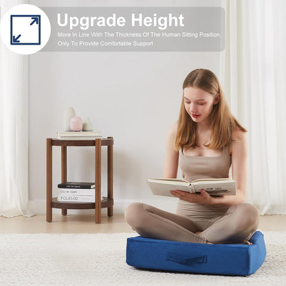 2 Pcs High Density Foam Floor Pillow - Upgraded Large Pillows Seating for Adults - Outdoor Floor Cushion with Soft Tufted Cover - Yoga Pillows for Sitting On Floor - 22 Inch Light Gray