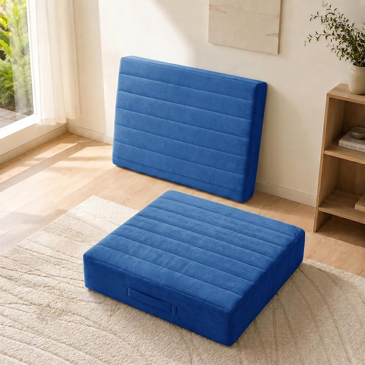2 Pcs High Density Foam Floor Pillow - Upgraded Large Pillows Seating for Adults - Outdoor Floor Cushion with Soft Tufted Cover - Yoga Pillows for Sitting On Floor - 22 Inch Light Gray