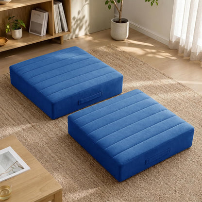 2 Pcs High Density Foam Floor Pillow - Upgraded Large Pillows Seating for Adults - Outdoor Floor Cushion with Soft Tufted Cover - Yoga Pillows for Sitting On Floor - 22 Inch Light Gray