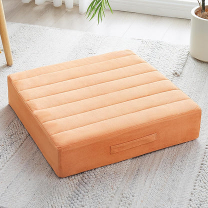 2 Pcs High Density Foam Floor Pillow - Upgraded Large Pillows Seating for Adults - Outdoor Floor Cushion with Soft Tufted Cover - Yoga Pillows for Sitting On Floor - 22 Inch Light Gray