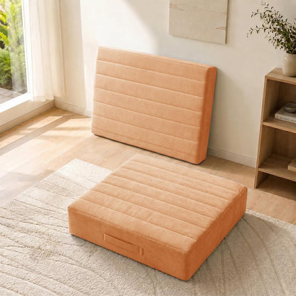 2 Pcs High Density Foam Floor Pillow - Upgraded Large Pillows Seating for Adults - Outdoor Floor Cushion with Soft Tufted Cover - Yoga Pillows for Sitting On Floor - 22 Inch Light Gray