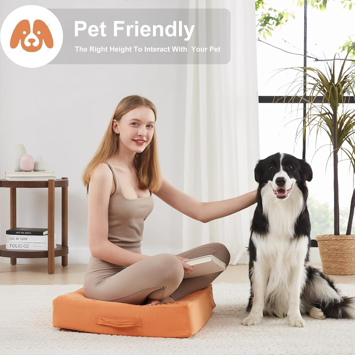 2 Pcs High Density Foam Floor Pillow - Upgraded Large Pillows Seating for Adults - Outdoor Floor Cushion with Soft Tufted Cover - Yoga Pillows for Sitting On Floor - 22 Inch Light Gray