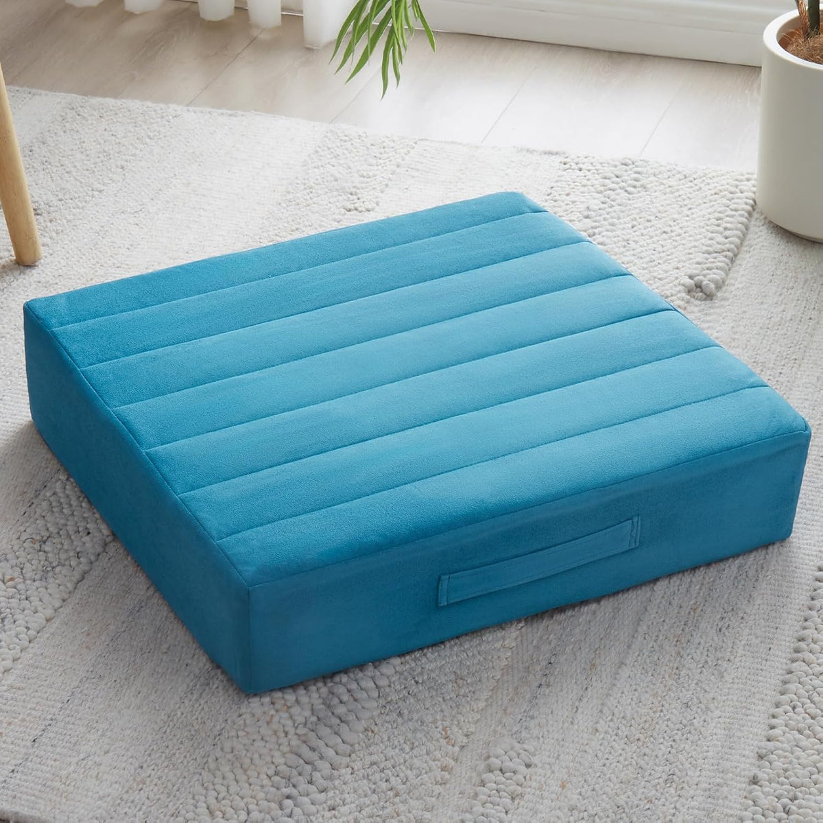 2 Pcs High Density Foam Floor Pillow - Upgraded Large Pillows Seating for Adults - Outdoor Floor Cushion with Soft Tufted Cover - Yoga Pillows for Sitting On Floor - 22 Inch Light Gray