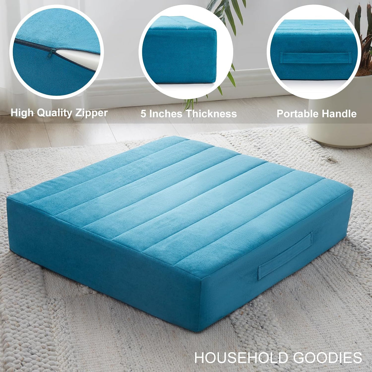 2 Pcs High Density Foam Floor Pillow - Upgraded Large Pillows Seating for Adults - Outdoor Floor Cushion with Soft Tufted Cover - Yoga Pillows for Sitting On Floor - 22 Inch Light Gray
