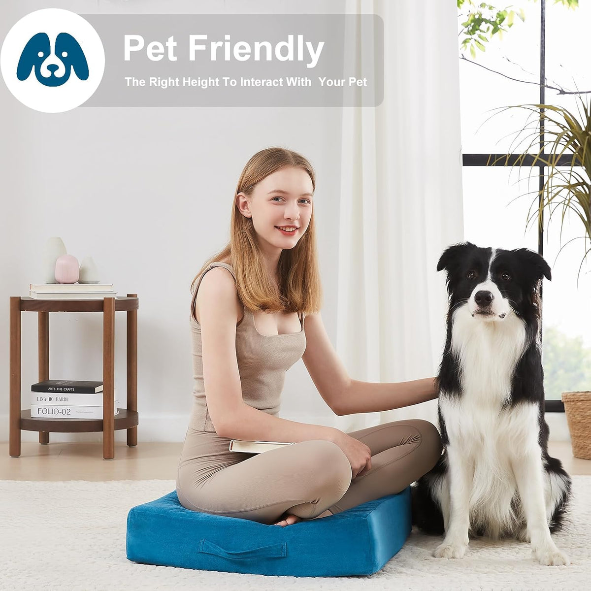 2 Pcs High Density Foam Floor Pillow - Upgraded Large Pillows Seating for Adults - Outdoor Floor Cushion with Soft Tufted Cover - Yoga Pillows for Sitting On Floor - 22 Inch Light Gray