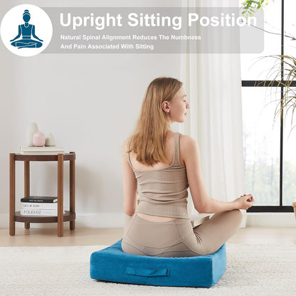 2 Pcs High Density Foam Floor Pillow - Upgraded Large Pillows Seating for Adults - Outdoor Floor Cushion with Soft Tufted Cover - Yoga Pillows for Sitting On Floor - 22 Inch Light Gray