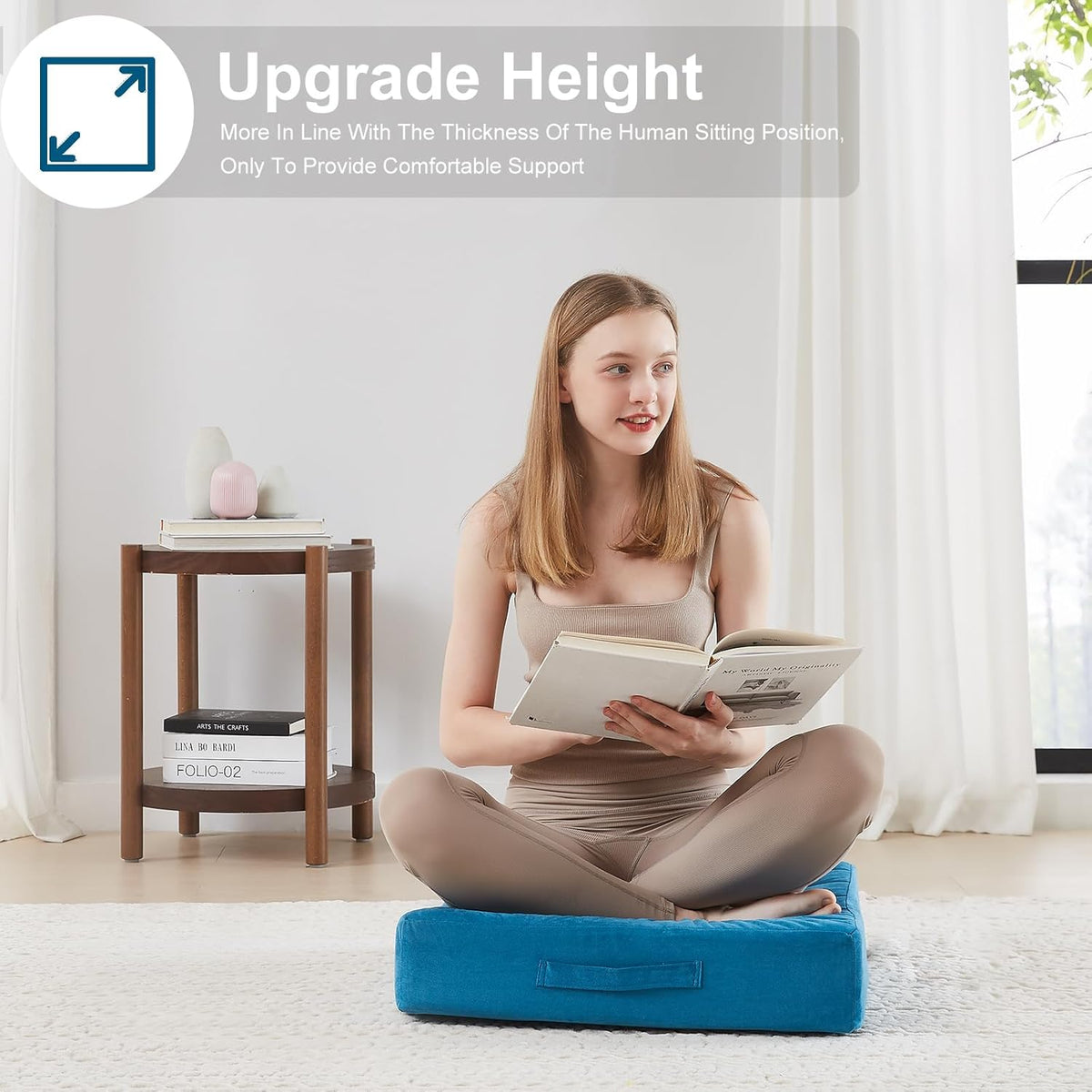 2 Pcs High Density Foam Floor Pillow - Upgraded Large Pillows Seating for Adults - Outdoor Floor Cushion with Soft Tufted Cover - Yoga Pillows for Sitting On Floor - 22 Inch Light Gray