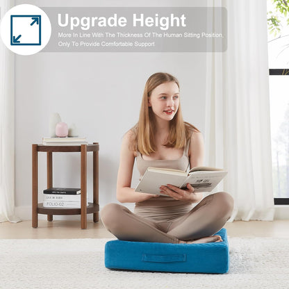 2 Pcs High Density Foam Floor Pillow - Upgraded Large Pillows Seating for Adults - Outdoor Floor Cushion with Soft Tufted Cover - Yoga Pillows for Sitting On Floor - 22 Inch Light Gray