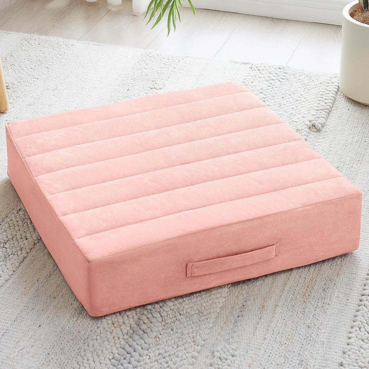 2 Pcs High Density Foam Floor Pillow - Upgraded Large Pillows Seating for Adults - Outdoor Floor Cushion with Soft Tufted Cover - Yoga Pillows for Sitting On Floor - 22 Inch Light Gray