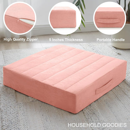 2 Pcs High Density Foam Floor Pillow - Upgraded Large Pillows Seating for Adults - Outdoor Floor Cushion with Soft Tufted Cover - Yoga Pillows for Sitting On Floor - 22 Inch Light Gray
