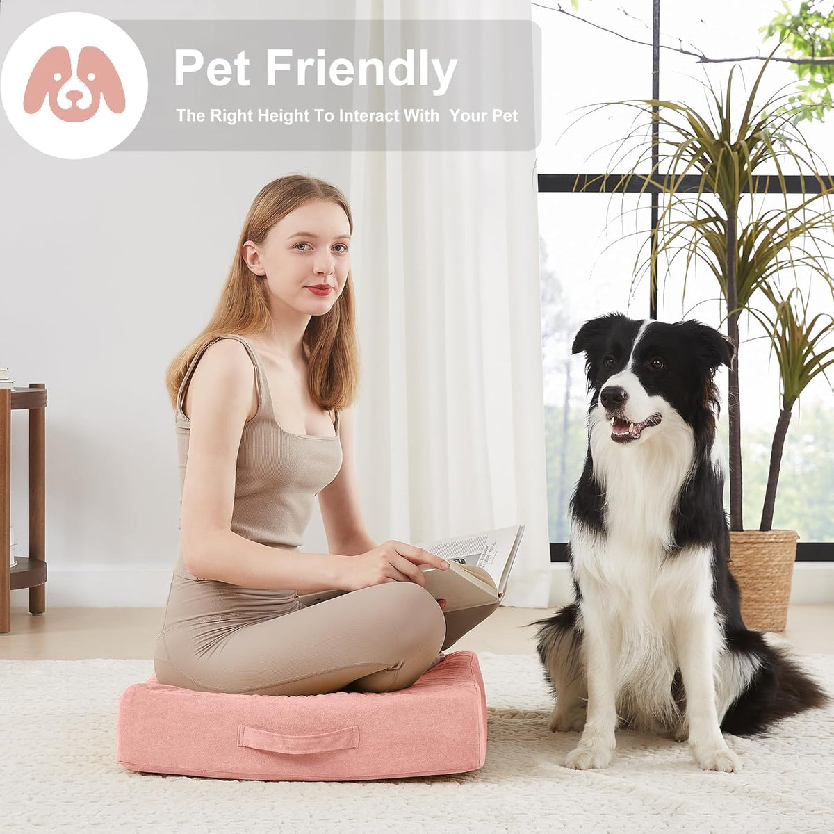 2 Pcs High Density Foam Floor Pillow - Upgraded Large Pillows Seating for Adults - Outdoor Floor Cushion with Soft Tufted Cover - Yoga Pillows for Sitting On Floor - 22 Inch Light Gray