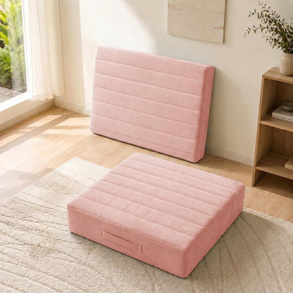 2 Pcs High Density Foam Floor Pillow - Upgraded Large Pillows Seating for Adults - Outdoor Floor Cushion with Soft Tufted Cover - Yoga Pillows for Sitting On Floor - 22 Inch Light Gray