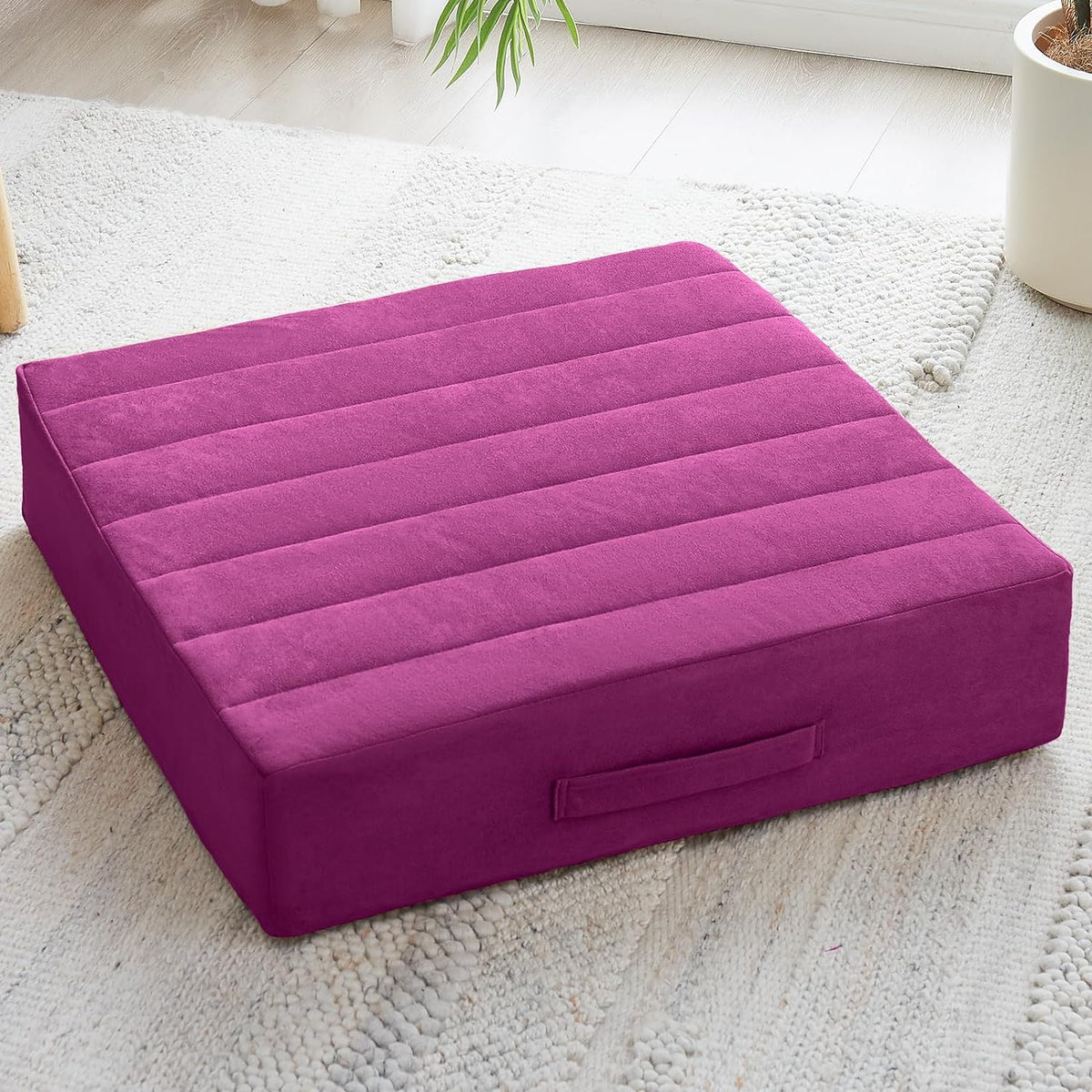 2 Pcs High Density Foam Floor Pillow - Upgraded Large Pillows Seating for Adults - Outdoor Floor Cushion with Soft Tufted Cover - Yoga Pillows for Sitting On Floor - 22 Inch Light Gray