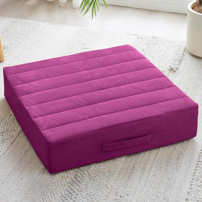 2 Pcs High Density Foam Floor Pillow - Upgraded Large Pillows Seating for Adults - Outdoor Floor Cushion with Soft Tufted Cover - Yoga Pillows for Sitting On Floor - 22 Inch Light Gray