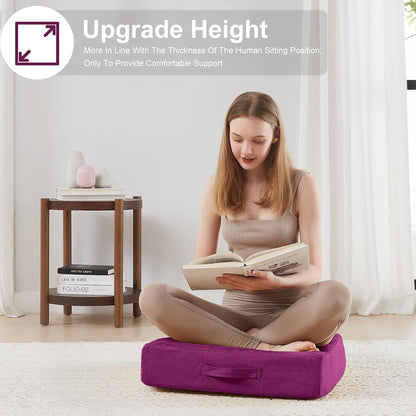 2 Pcs High Density Foam Floor Pillow - Upgraded Large Pillows Seating for Adults - Outdoor Floor Cushion with Soft Tufted Cover - Yoga Pillows for Sitting On Floor - 22 Inch Light Gray