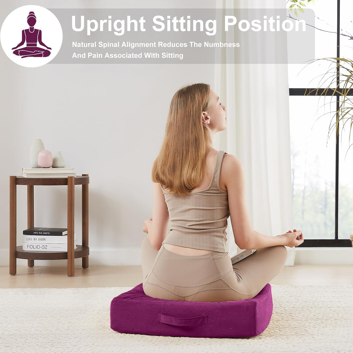 2 Pcs High Density Foam Floor Pillow - Upgraded Large Pillows Seating for Adults - Outdoor Floor Cushion with Soft Tufted Cover - Yoga Pillows for Sitting On Floor - 22 Inch Light Gray