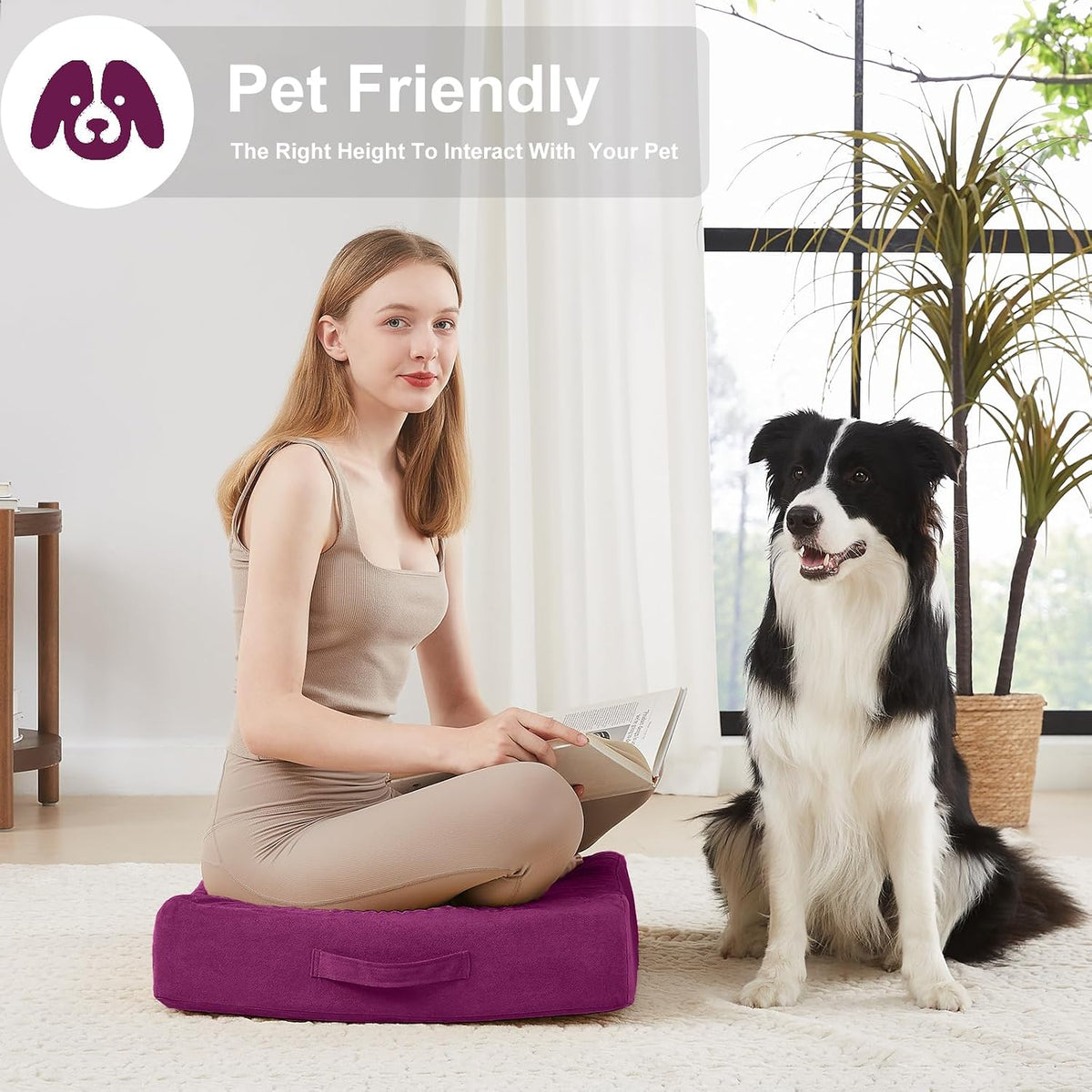 2 Pcs High Density Foam Floor Pillow - Upgraded Large Pillows Seating for Adults - Outdoor Floor Cushion with Soft Tufted Cover - Yoga Pillows for Sitting On Floor - 22 Inch Light Gray