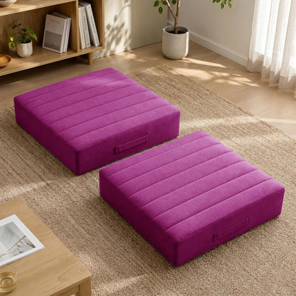 2 Pcs High Density Foam Floor Pillow - Upgraded Large Pillows Seating for Adults - Outdoor Floor Cushion with Soft Tufted Cover - Yoga Pillows for Sitting On Floor - 22 Inch Light Gray