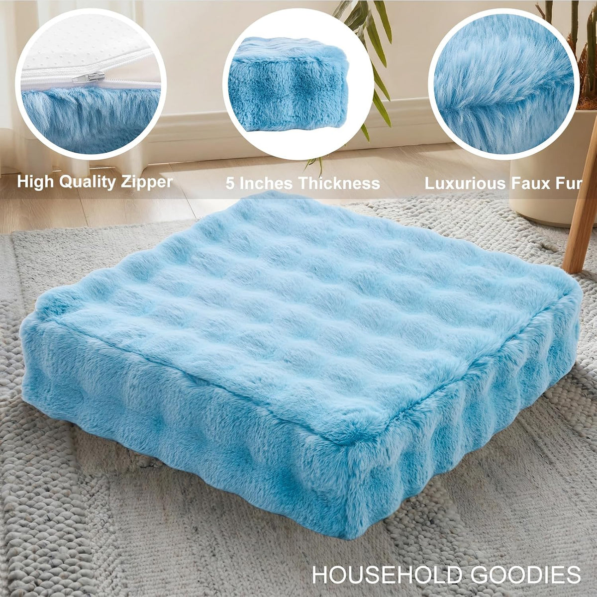 2 Pcs High Density Foam Floor Pillow - Upgraded Large Pillows Seating for Adults - Outdoor Floor Cushion with Soft Tufted Cover - Yoga Pillows for Sitting On Floor - 22 Inch Light Gray