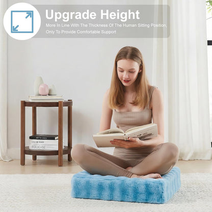 2 Pcs High Density Foam Floor Pillow - Upgraded Large Pillows Seating for Adults - Outdoor Floor Cushion with Soft Tufted Cover - Yoga Pillows for Sitting On Floor - 22 Inch Light Gray