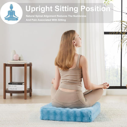 2 Pcs High Density Foam Floor Pillow - Upgraded Large Pillows Seating for Adults - Outdoor Floor Cushion with Soft Tufted Cover - Yoga Pillows for Sitting On Floor - 22 Inch Light Gray