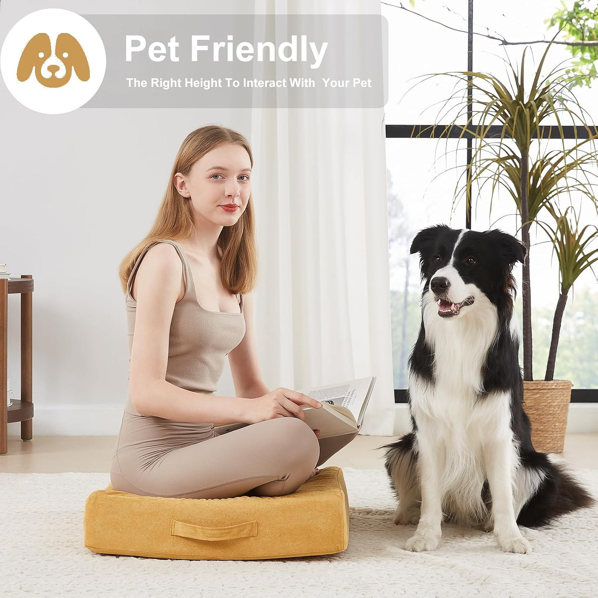 2 Pcs High Density Foam Floor Pillow - Upgraded Large Pillows Seating for Adults - Outdoor Floor Cushion with Soft Tufted Cover - Yoga Pillows for Sitting On Floor - 22 Inch Light Gray
