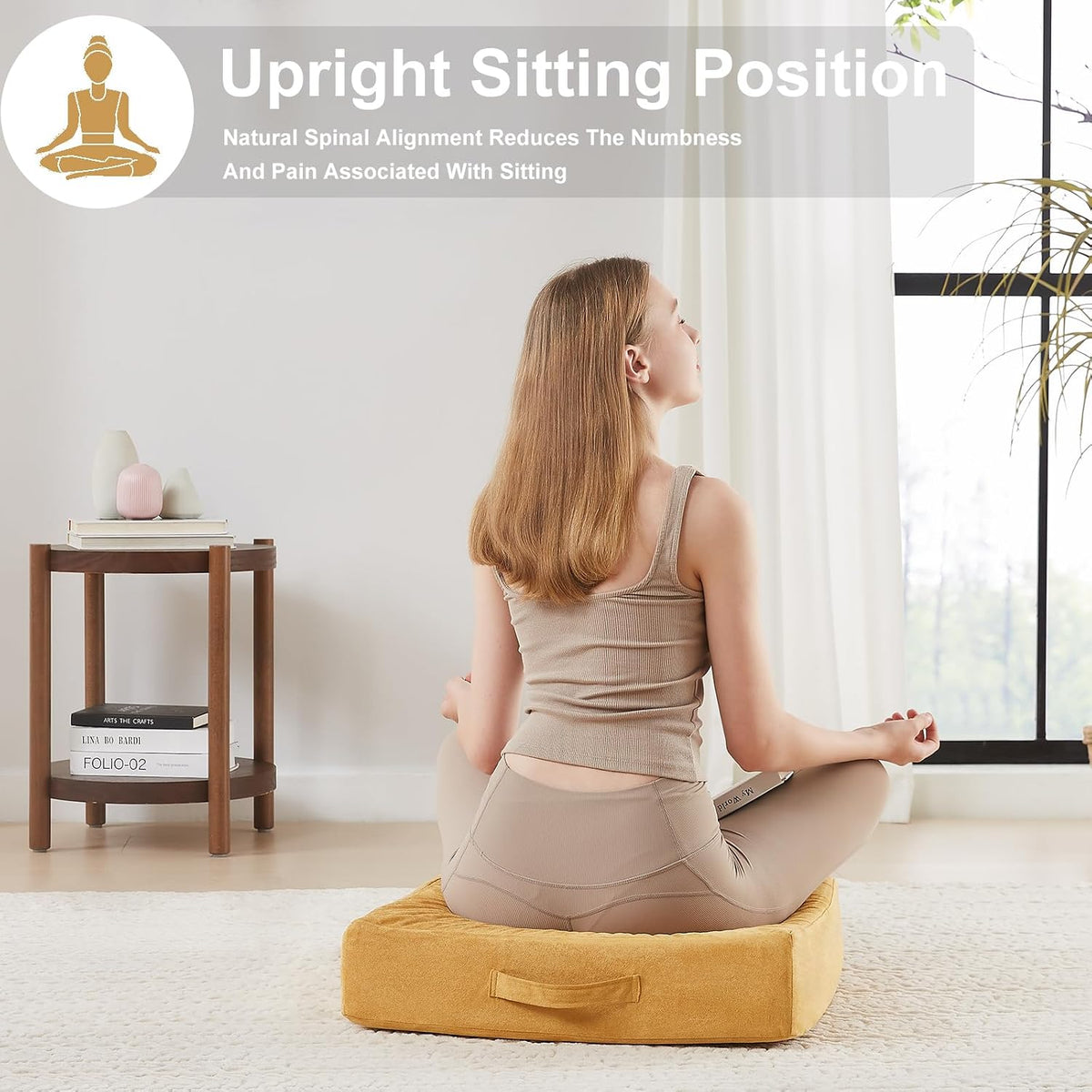 2 Pcs High Density Foam Floor Pillow - Upgraded Large Pillows Seating for Adults - Outdoor Floor Cushion with Soft Tufted Cover - Yoga Pillows for Sitting On Floor - 22 Inch Light Gray