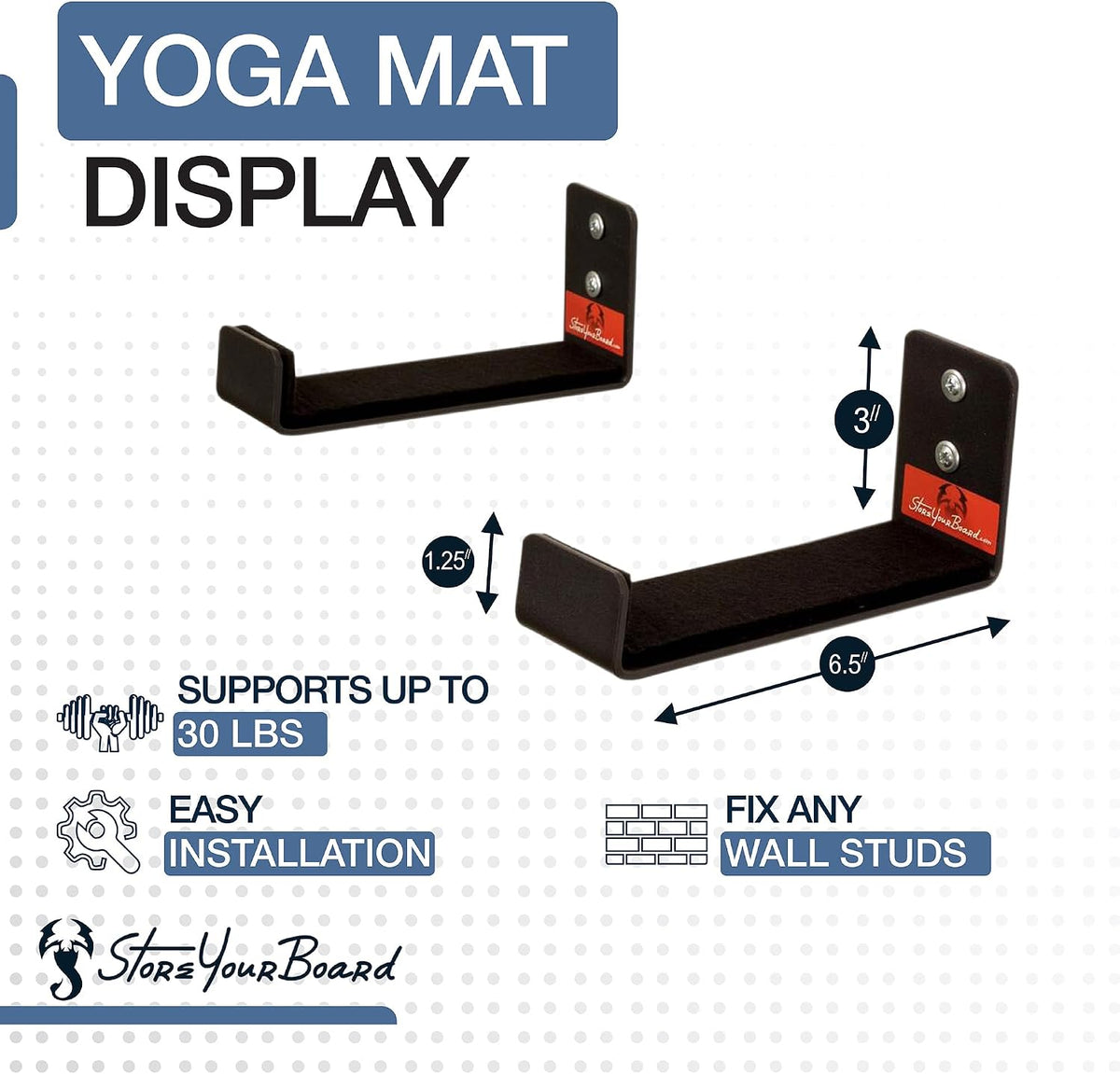 Yoga Mat Holder Wall Mount, Foam Roller Rack, Large