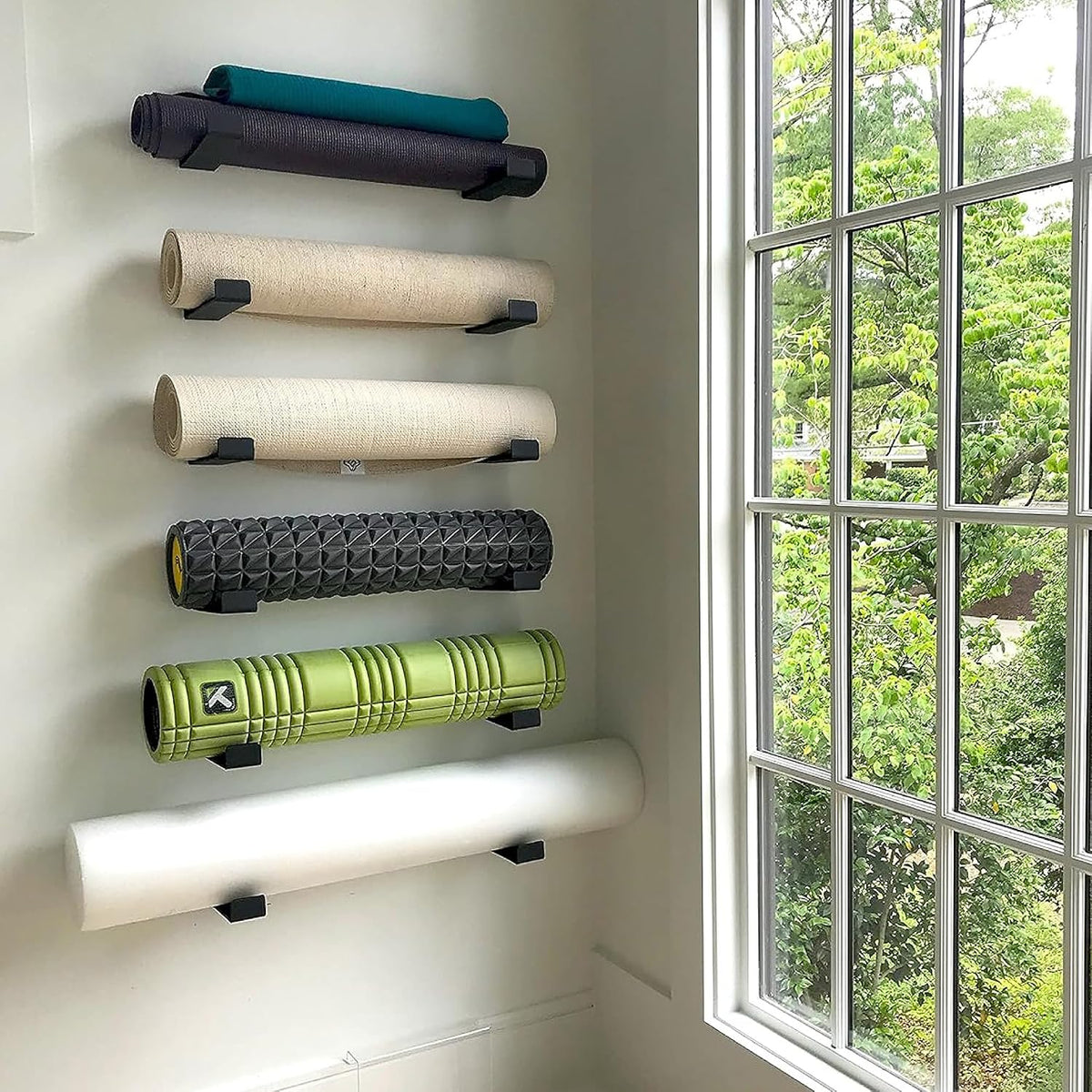 Yoga Mat Holder Wall Mount, Foam Roller Rack, Large