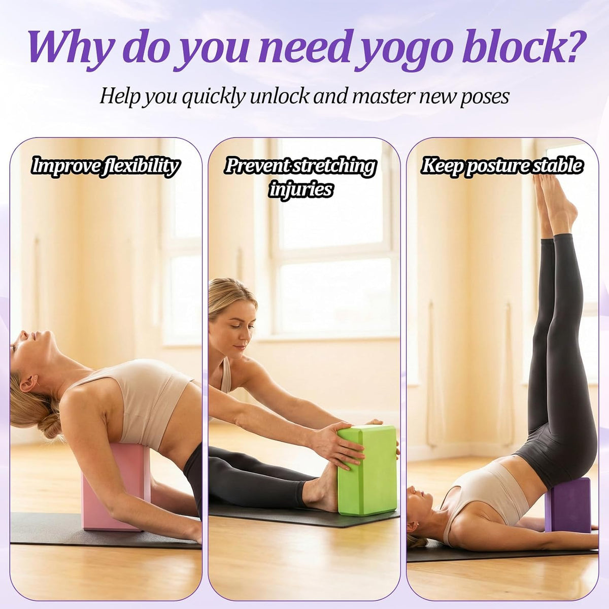 4 Pack Yoga Blocks, High Density Yoga Brick Foam Blocks for Pilates Workout, Improve Strength and Aid Balance and Flexibility, Soft Non Slip Surface for Pilates and Meditation (Multicolor)