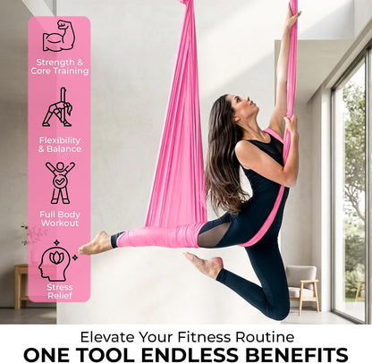 Aerial Yoga Hammock 5.5 Yards (198 Inches) – Premium Aerial Silk Swing for Antigravity Fitness, Inversion Therapy, Strength & Flexibility | Purple | Yoga Trapeze for Home & Studio