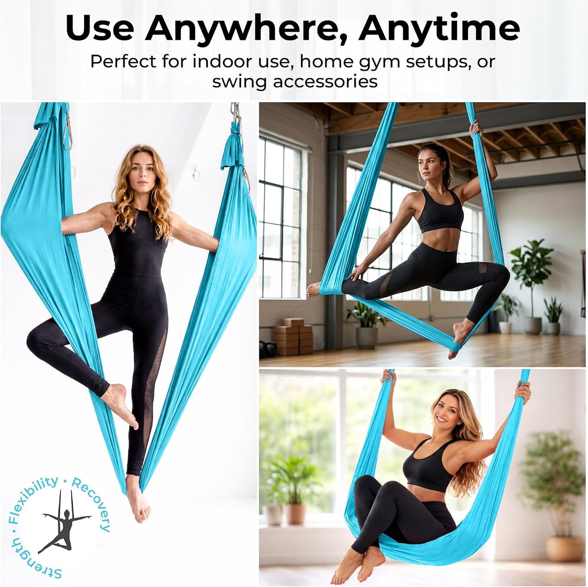 Aerial Yoga Hammock 5.5 Yards (198 Inches) – Premium Aerial Silk Swing for Antigravity Fitness, Inversion Therapy, Strength & Flexibility | Purple | Yoga Trapeze for Home & Studio