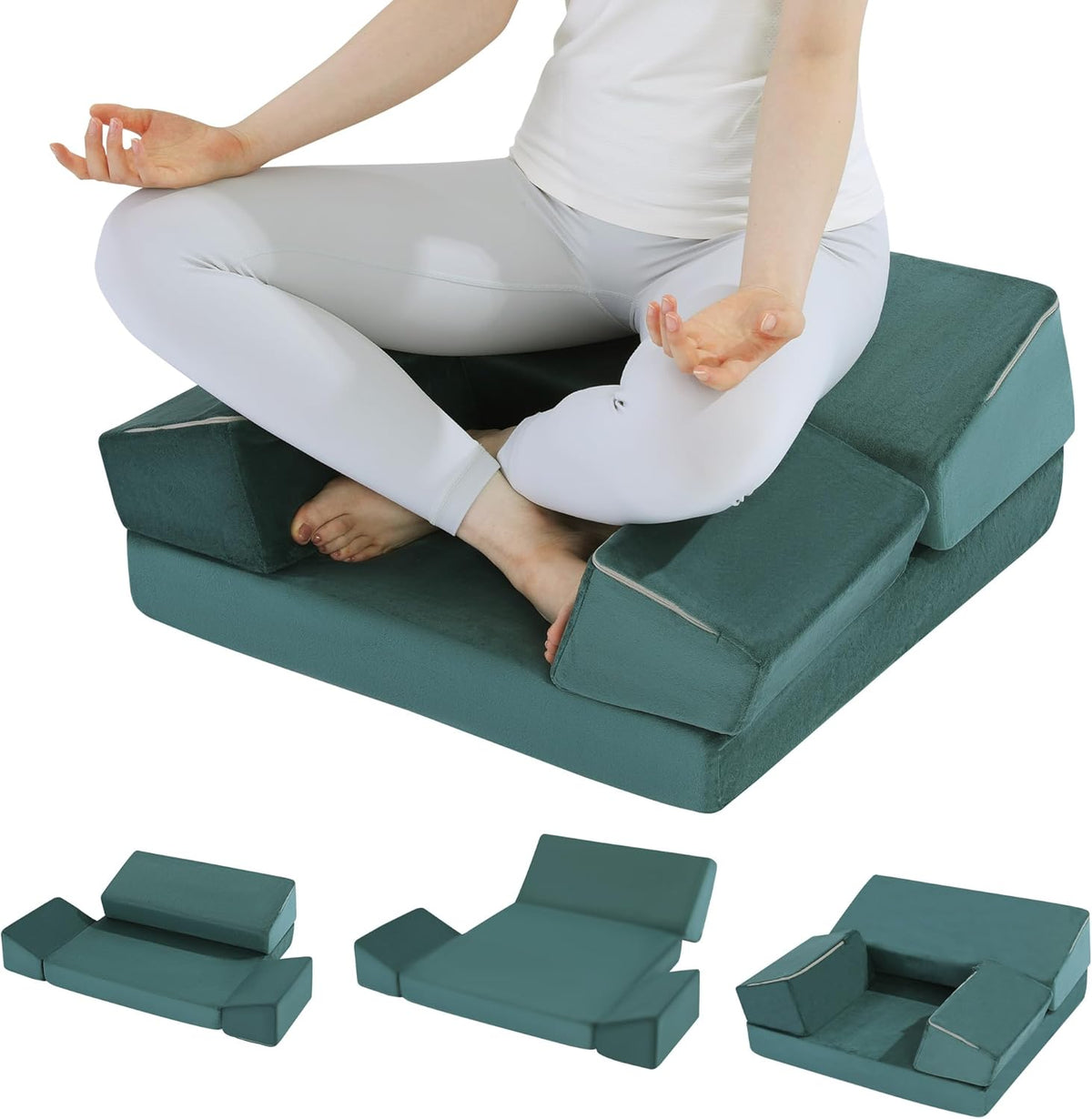 Large Meditation Cushion Foam Meditation Pillows for Sitting on Floor, Yoga Pillow for Adult, Meditation Mat with 2 Knee Cushions and Hip Support-3 Shapes for Different People