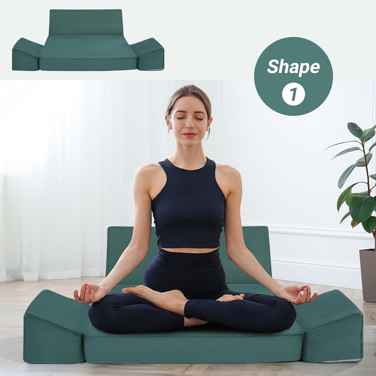 Large Meditation Cushion Foam Meditation Pillows for Sitting on Floor, Yoga Pillow for Adult, Meditation Mat with 2 Knee Cushions and Hip Support-3 Shapes for Different People