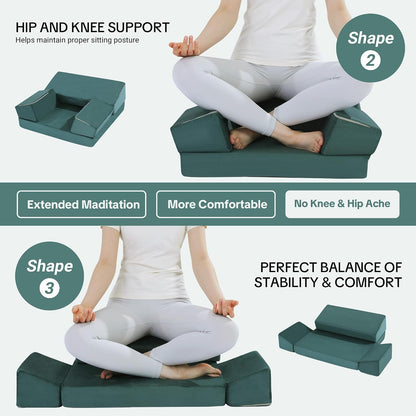 Large Meditation Cushion Foam Meditation Pillows for Sitting on Floor, Yoga Pillow for Adult, Meditation Mat with 2 Knee Cushions and Hip Support-3 Shapes for Different People