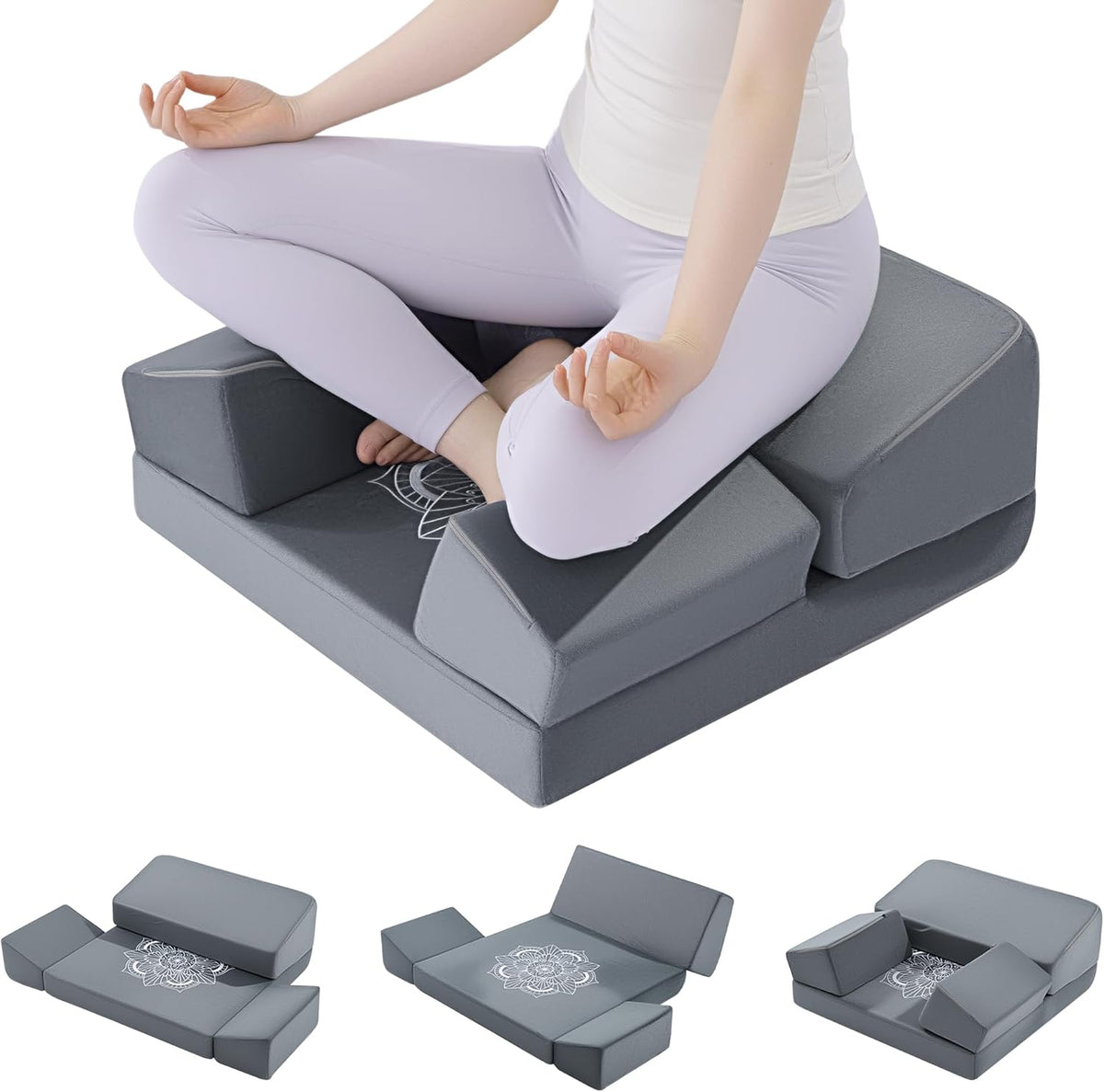 Large Meditation Cushion Foam Meditation Pillows for Sitting on Floor, Yoga Pillow for Adult, Meditation Mat with 2 Knee Cushions and Hip Support-3 Shapes for Different People